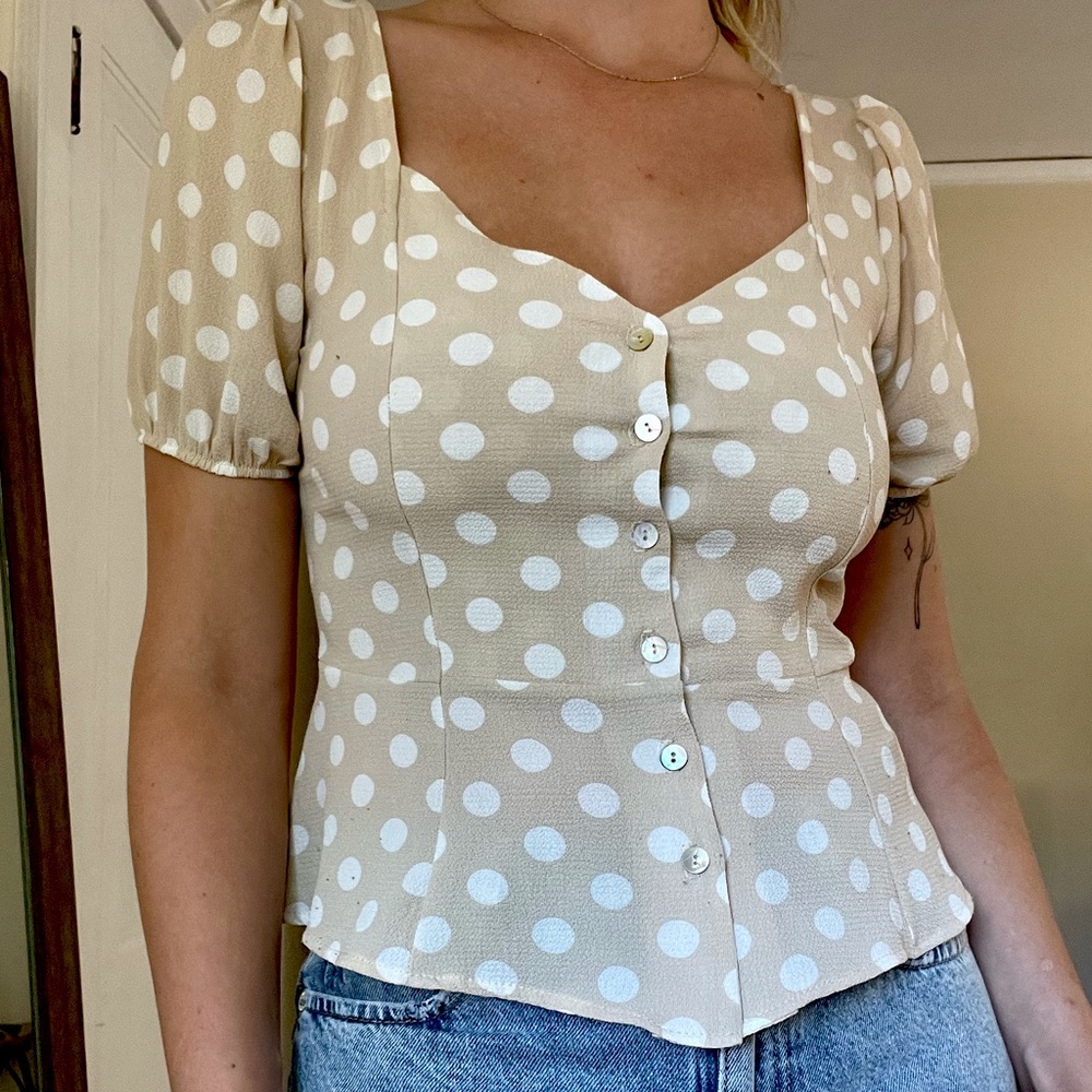 Sage the Label | Polka-dot Shirt | Peplum Top | Size M